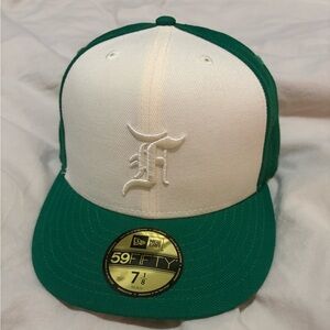 New Era x Fear of God Essentials Trucker Fitted Hat - Cream/Green - 7 1/8